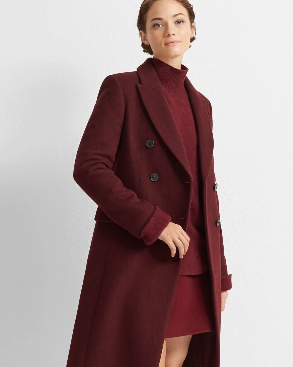 Club Monaco Burgundy Red Jemma Double Breasted Wool Coat XS Extra Small Midi